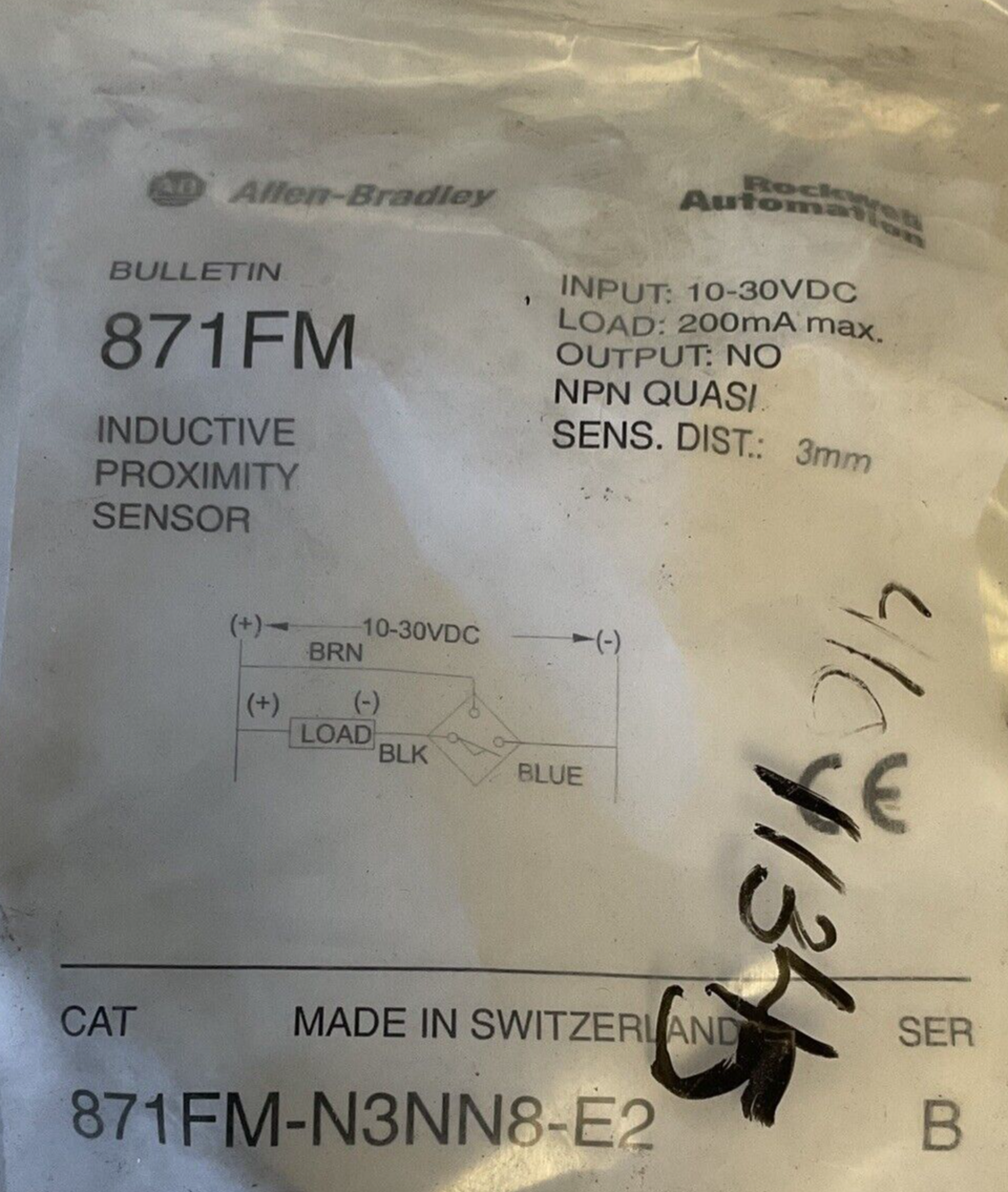 ALLEN BRADLEY 871FM-N3NN8-E2 INDUCTIVE PROXIMITY SENSOR 10-30VDC SER.B 3MM 200MA