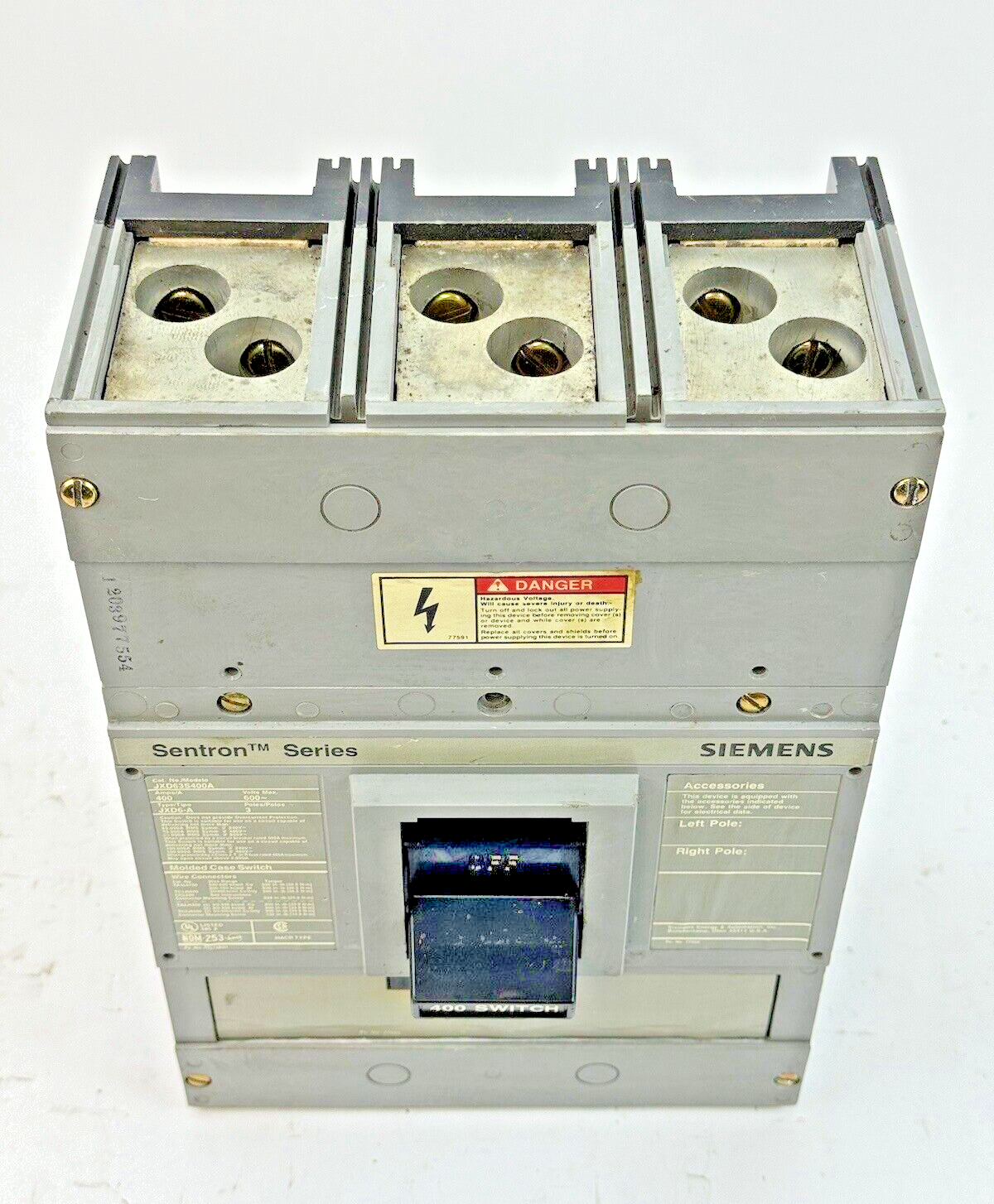 SIEMENS - JXD63S400A - SENTRON MOLDED CASE SWITCH - 3 POLE/400A/600VAC/JXD6-A