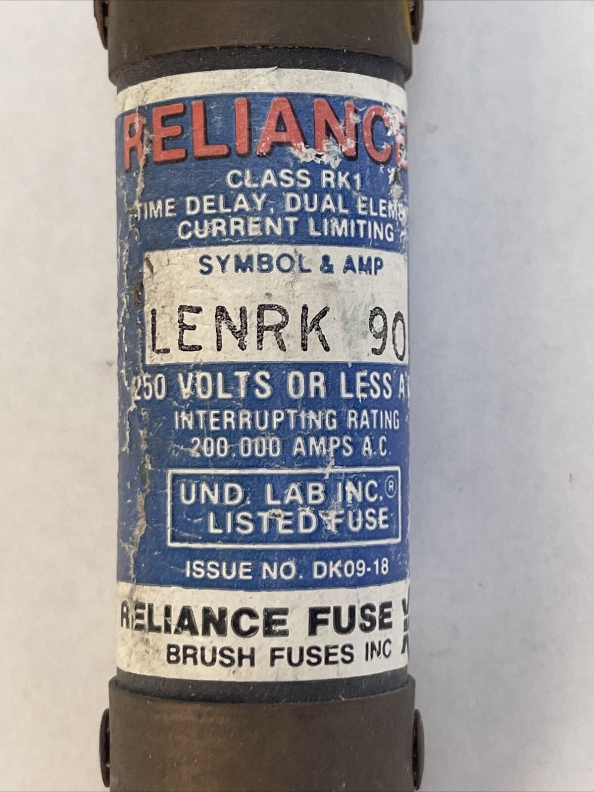 RELIANCE LENRK90 CURRENT LIMITING DUAL ELEMENT CLASS RK1 FUSE 90AMP 250VAC