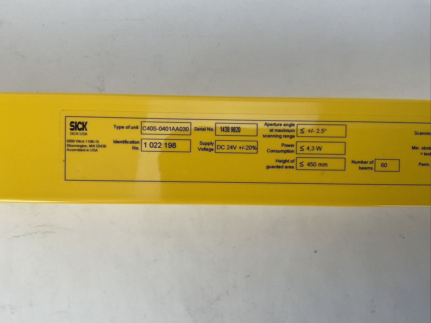 SICK C40S-0401AA030 C 4000 BASIC LIGHT CURTAIN 14mm 24VDC