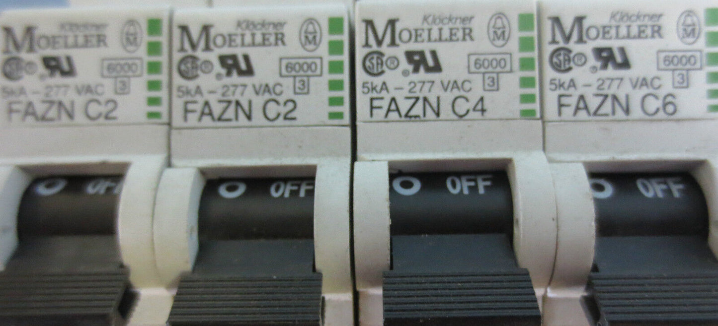 KLOCKNER-MOELLER CIRCUIT BREAKERS - FAZN C2 (2), FAZN C4, FAZN C6 - LOT of 4 pcs