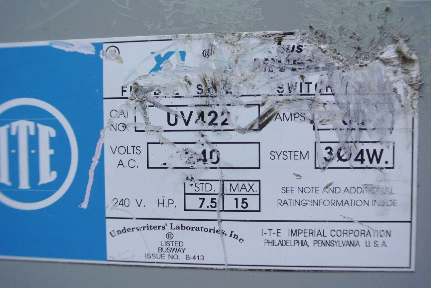 I-T-E UV422 - FUSIBLE BUS PLUG - 240V, 60A