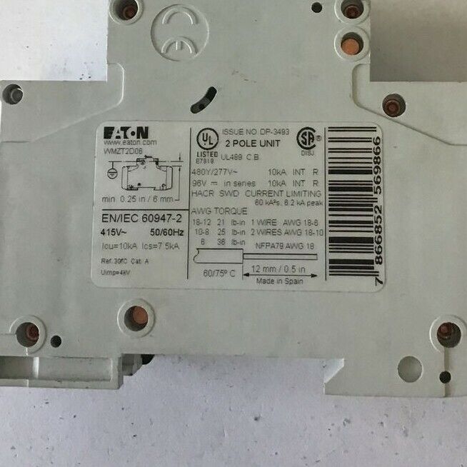 EATON WMZT2D06 CIRCUIT BREAKER 6A 48VDC 480VAC 2POLE