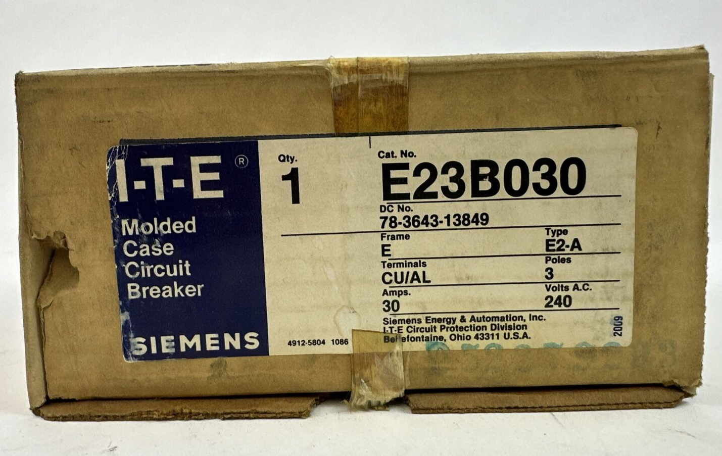 SIEMENS ITE E23B030 MOLDED CASE CIRCUIT BREAKER 30A 3P 240VAC