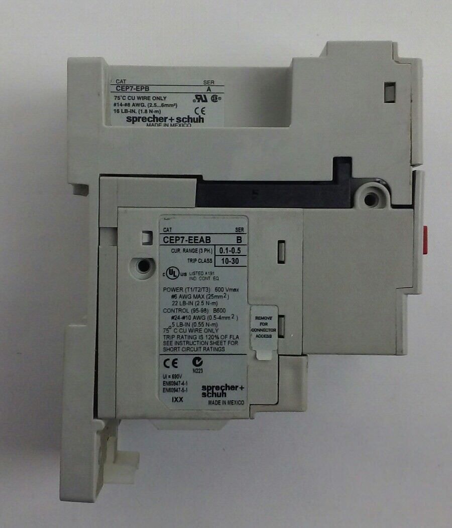 Sprecher Schuh CEP7EEAB Overload Relay (0.1 to 0.5 a) With CEP7-EPB (Used)