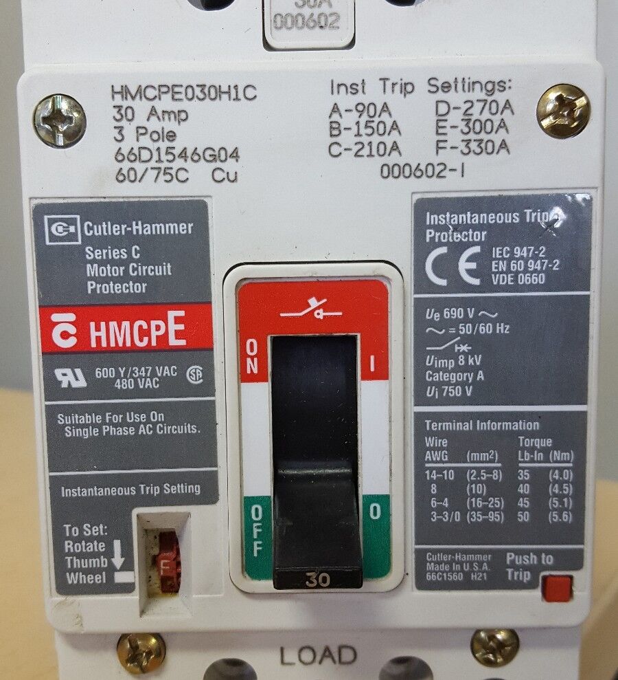 EATON Cutler Hammer HMCPE 3 pole 30 amp 480v HMCPE030H1C Motor Circuit Protector