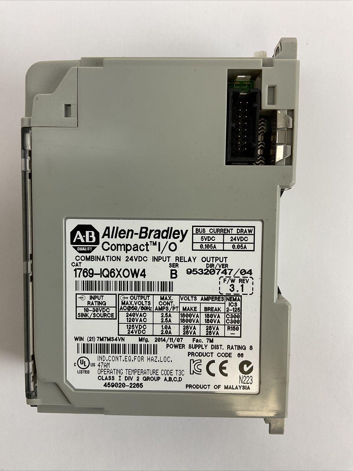 ALLEN BRADLEY 1769-IQ6XOW4 SER B F/W REV 3.1 DIR/VER 95320747/04 COMBINATION