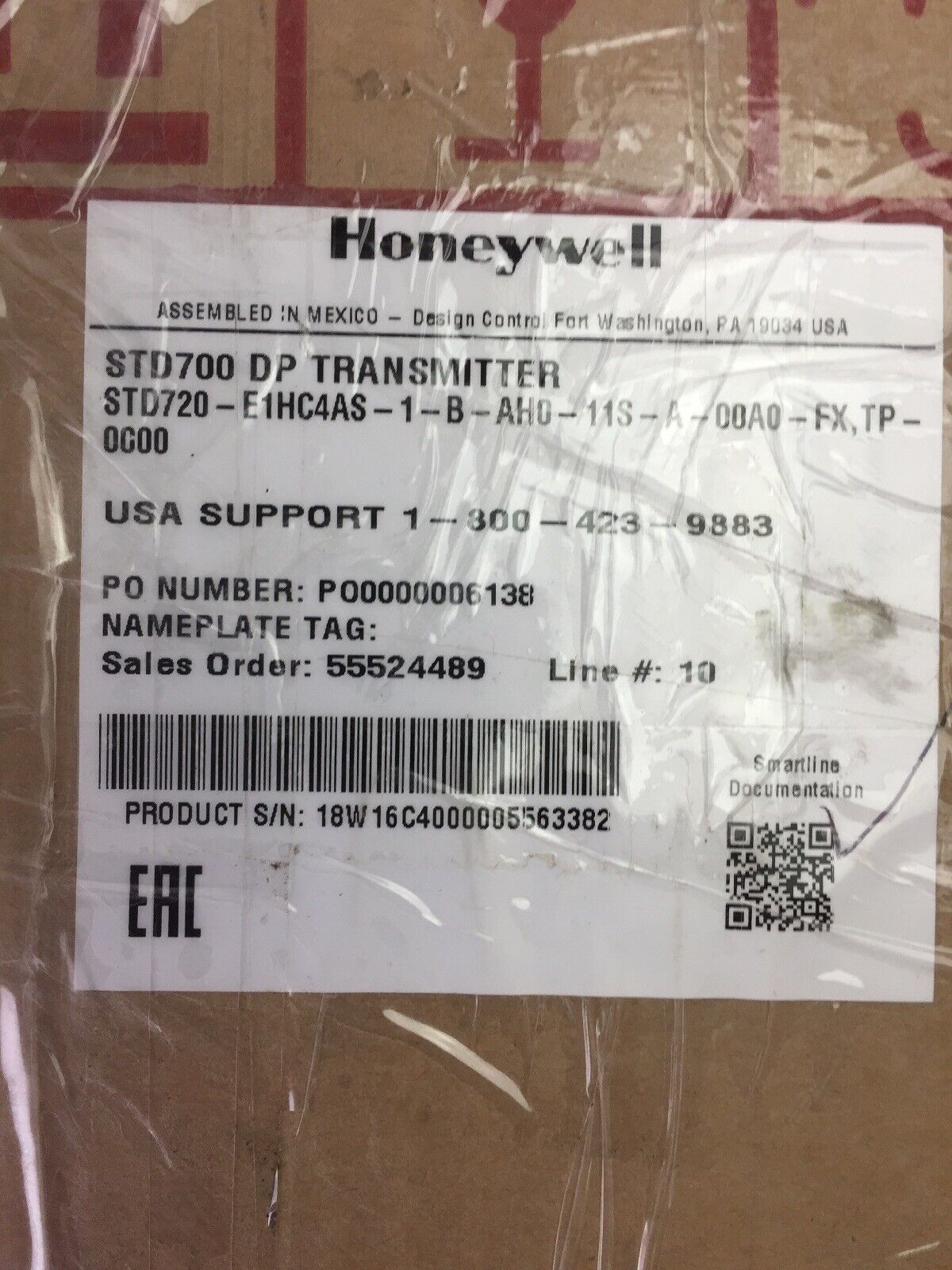 HONEYWELL STD720-E1HC4AS-1-B-AH0-11S-A-00A0-FX,TP-0000 STD700 DP TRANSMITTER
