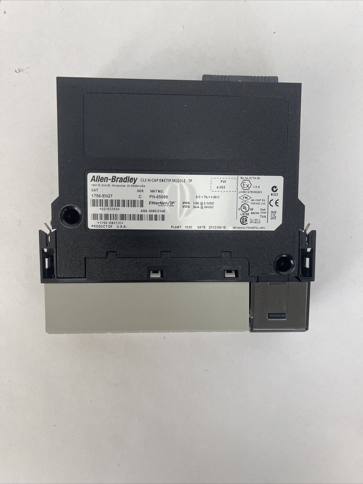 ALLEN BRADLEY 1756-EN2T SER C FW 4.003 CLX HI-CAP ENET/IP MODULE 3mA@24VDC