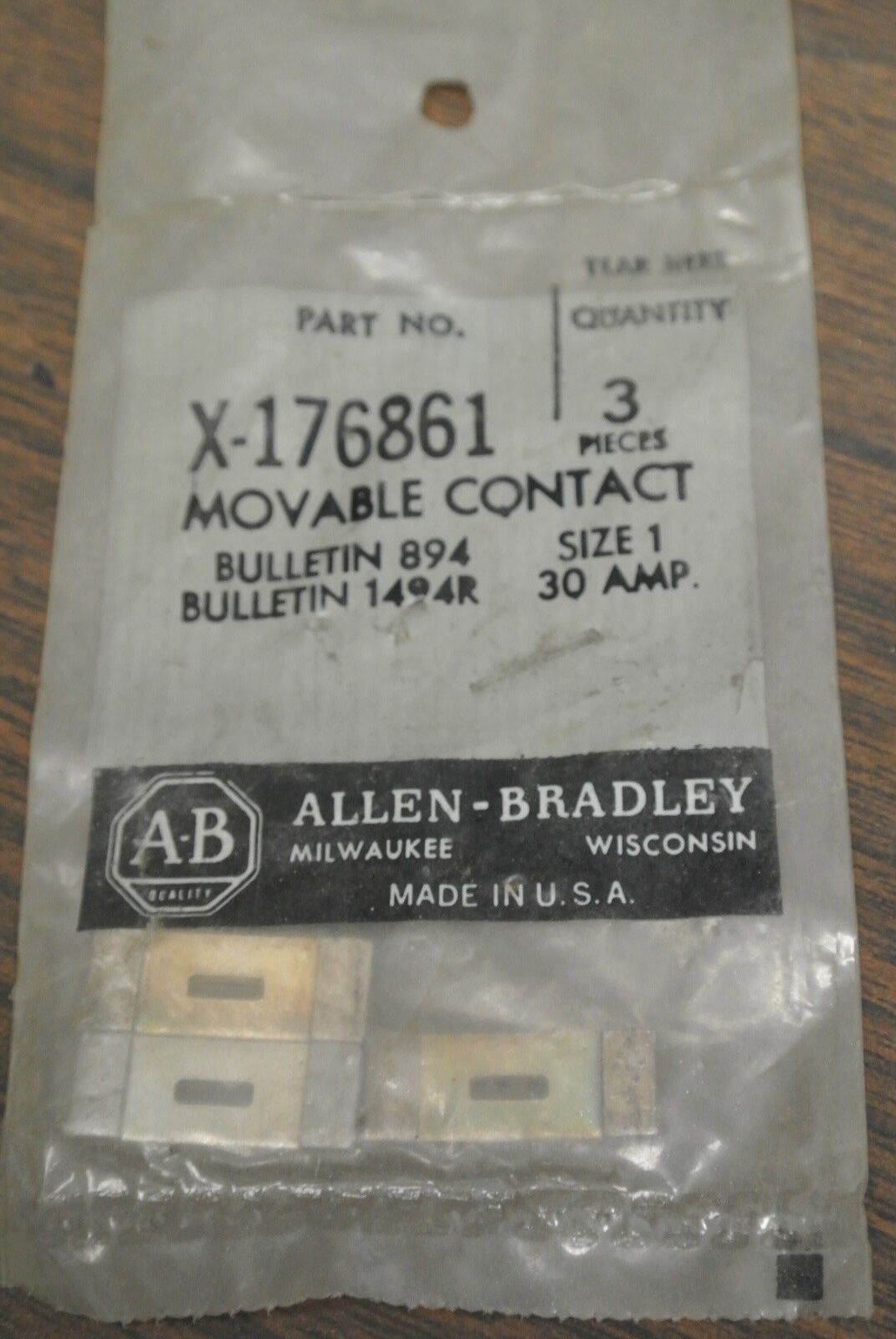 BAG of 3 / ALLEN-BRADLEY X-176861 / MOVABLE CONTACT / SIZE 1 / 30A / NEW SURPLUS