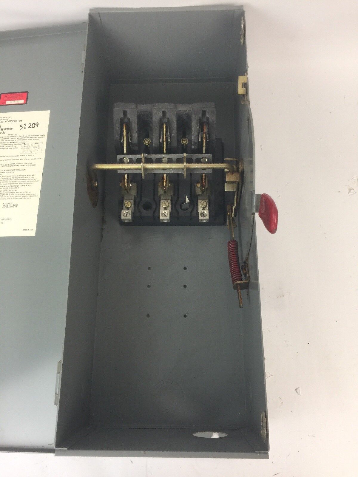 WESTINGHOUSE HUN363 HEAVY DUTY SAFETY SWITCH 100AMP 600VAC 75HP TYPE 1 ENCLOSURE