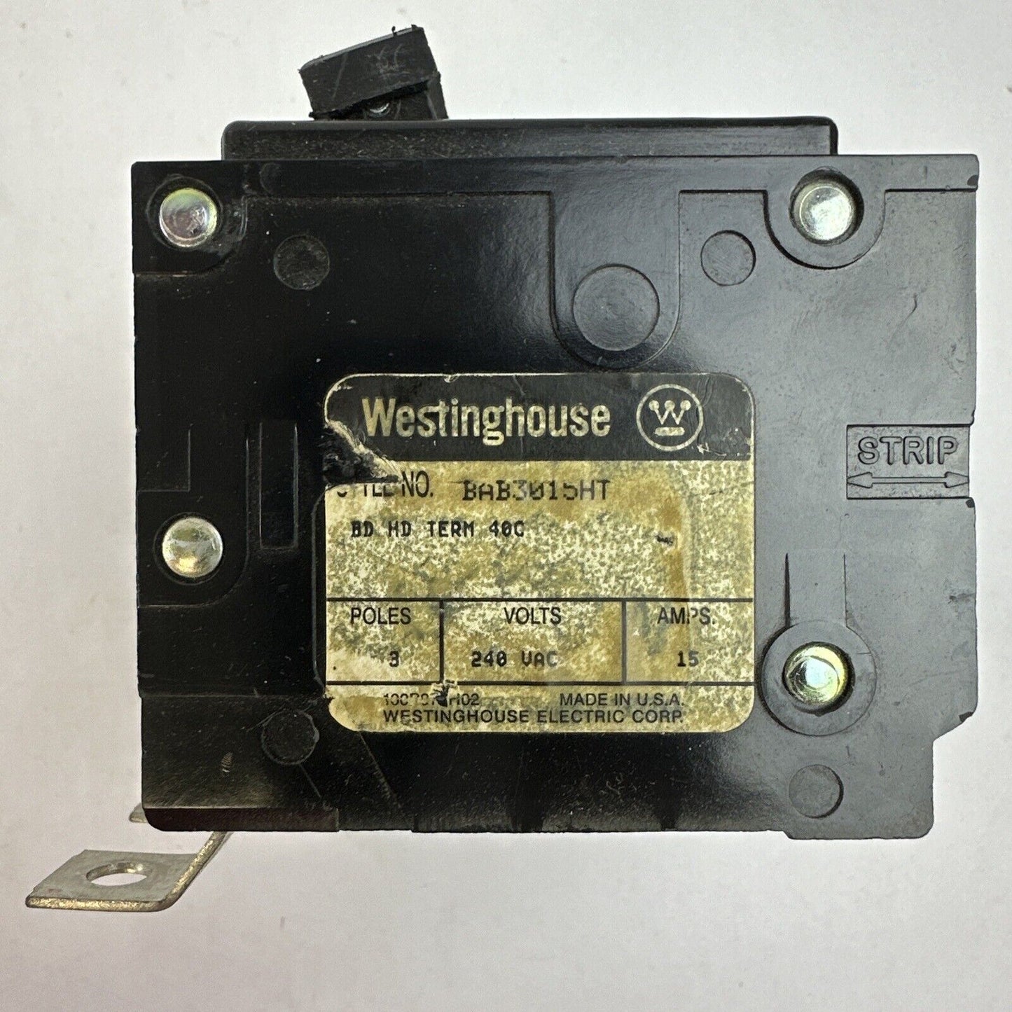 WESTINGHOUSE BAB3015HT CIRCUIT BREAKER 15AMP 3POLE 240VAC