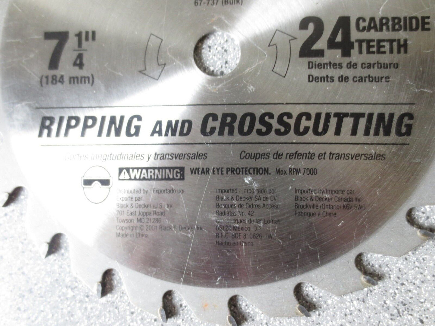 BLACK & DECKER CIRC. SAW BLADE 7-1/4" 24T CARBIDE RIPPING/CROSSCUT - NEW SURPLUS
