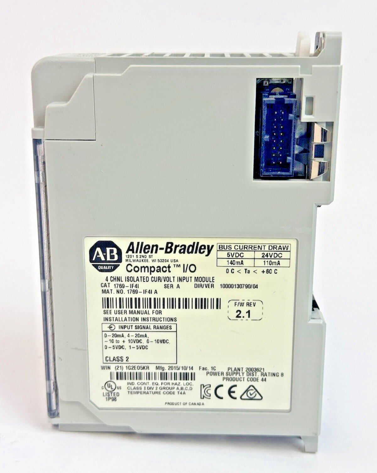ALLEN-BRADLEY - 1769-IF4I SER. A, F/W REV 2.1, DIR/VER 10000130790/04
