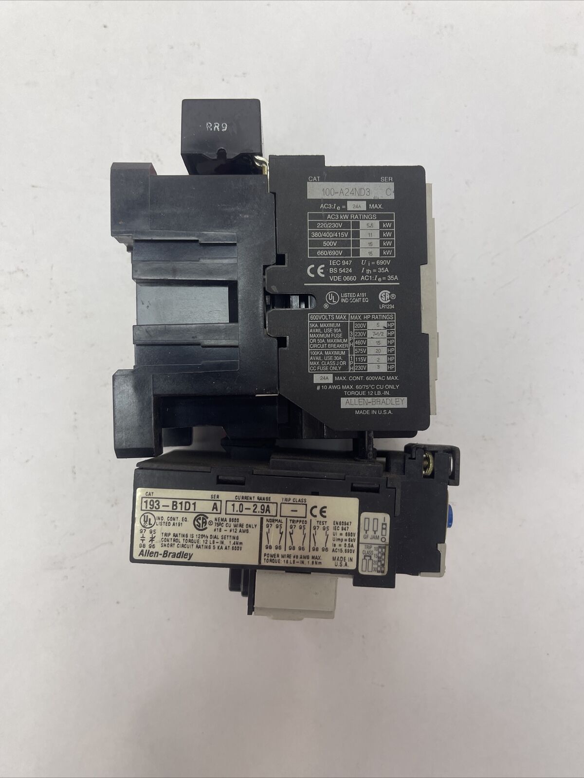 ALLEN BRADLEY STARTER 100-A24ND3 SER C CONTACTOR 600VAC 24A 20HP COIL 120V 60HZ