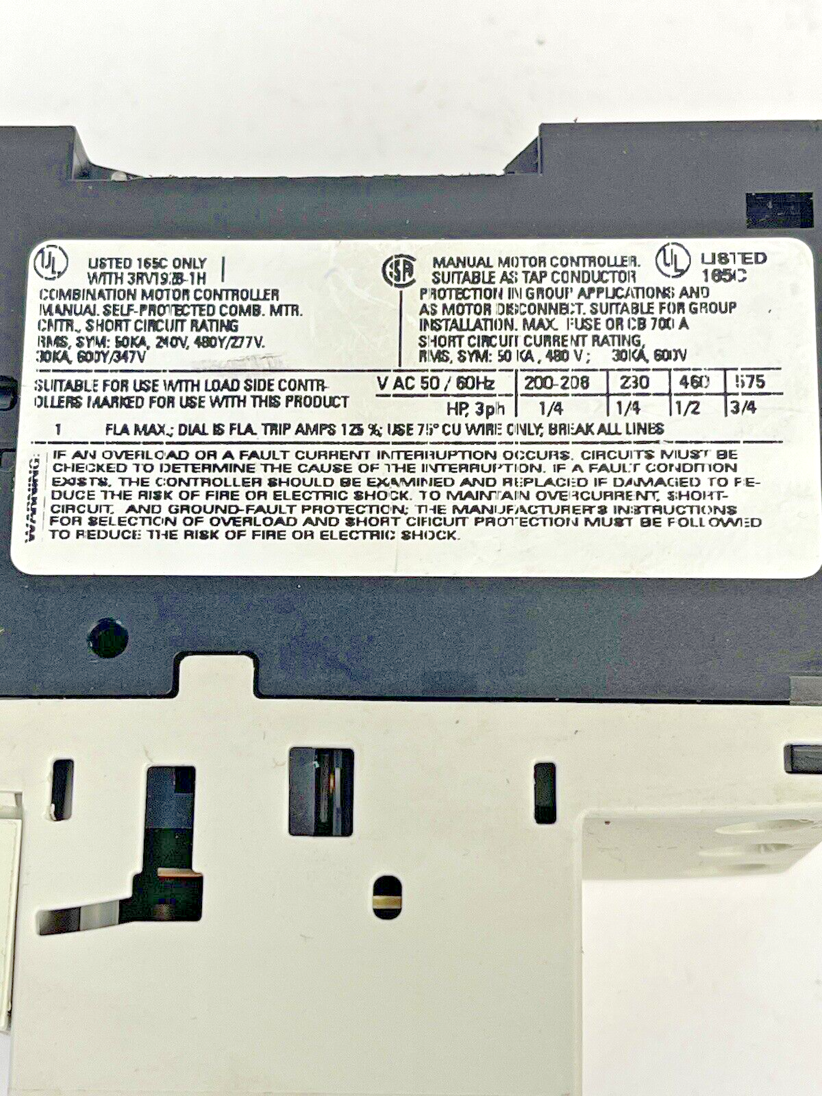 SIEMENS - 3RV1021-0JA10 & 3RV1901-1E - CIRCUIT BREAKER W/ SWITCH TRANSVERSE