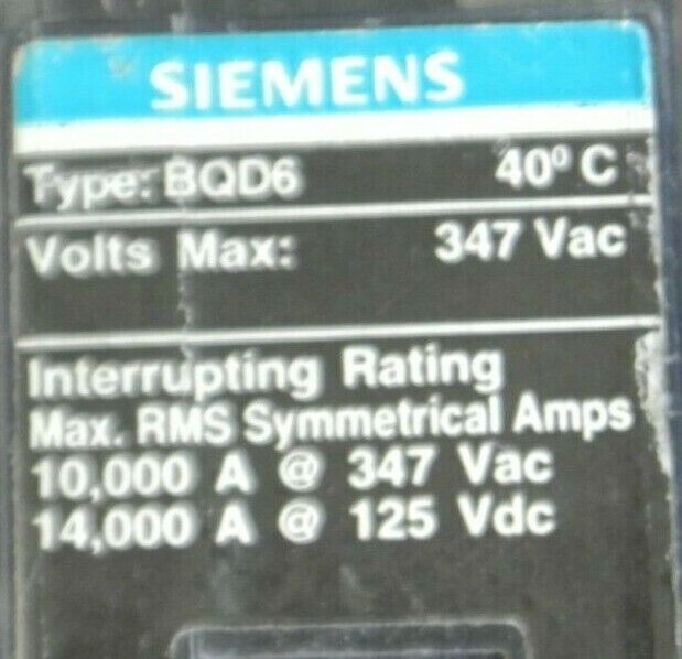 SIEMENS BQD6115 BOLT-ON CIRCUIT BREAKER 15A 347VAC 1-POLE ***LOTOF3***