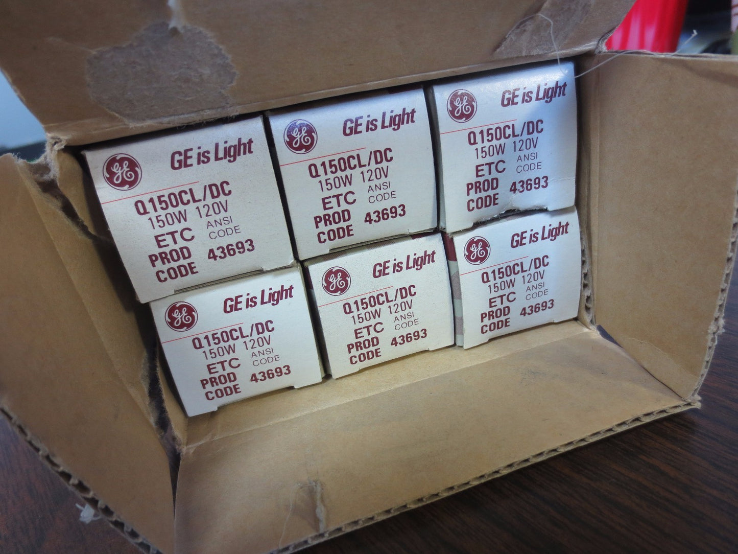 GE Q150CL/DC QUARTZLINE TUNGSTEN-HALOGEN LAMPS, NEW SURPLUS LOT of 6, 150W 120V