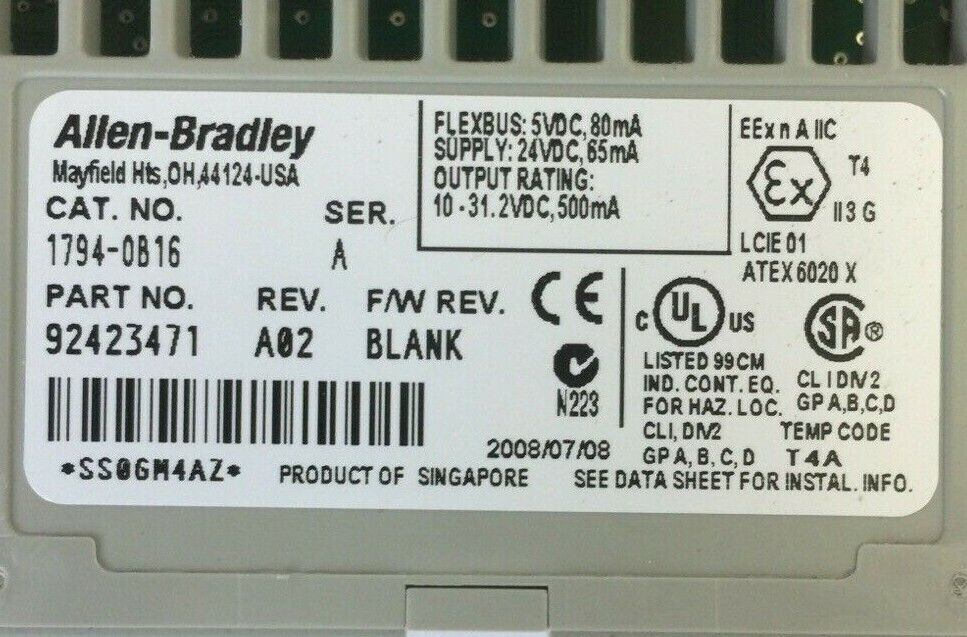 ALLEN BRADLEY 1794-OB16P SER A REV A02 F/W REV BLANK 24VDC SOURCE OUTPUT