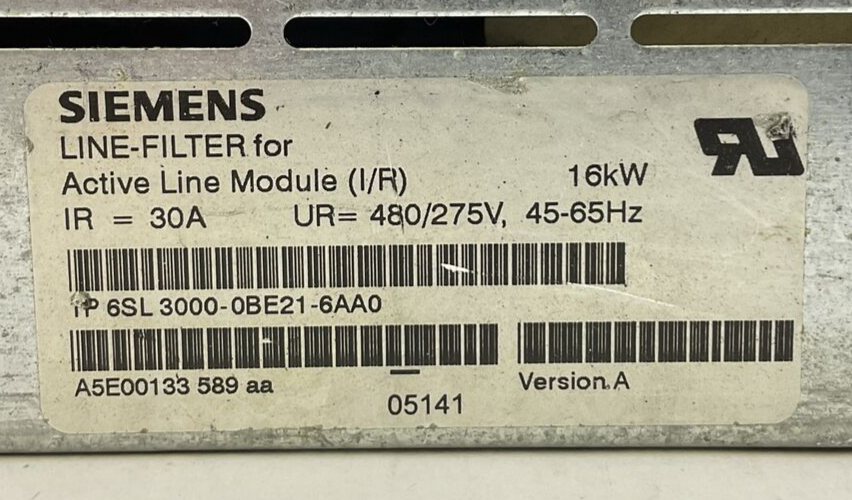 SIEMENS 1P 6SL 3000-0BE21-6AA0 LINE FILTER FOR ACTIVE LINE MODULE 30A 480/275V