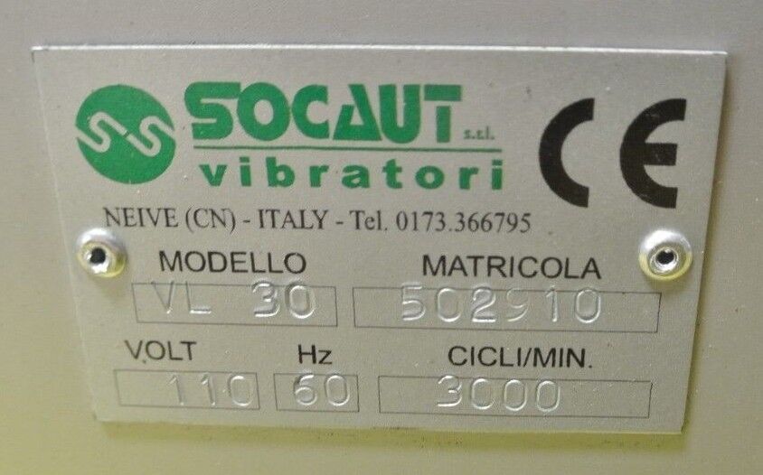 SOCAUT VIBRATORI MODEL VL30 PARTS VIBRATOR / PARTS FEEDER 110V - NO CONTROL UNIT