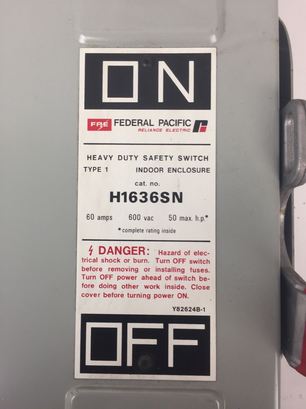 FPE H1636SN FUSIBLE HD SAFETY SWITCH 600VAC 250VDC 60AMP 50HP 3PH 3 POLE TYPE 1