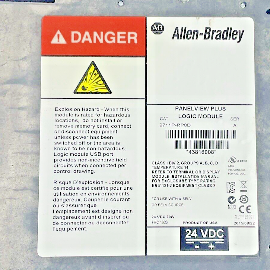 ALLEN BRADLEY 2711P-RDT12C SER.D TOUCH PANEL 2711P-RP8D LOGIC MODULE SER.A