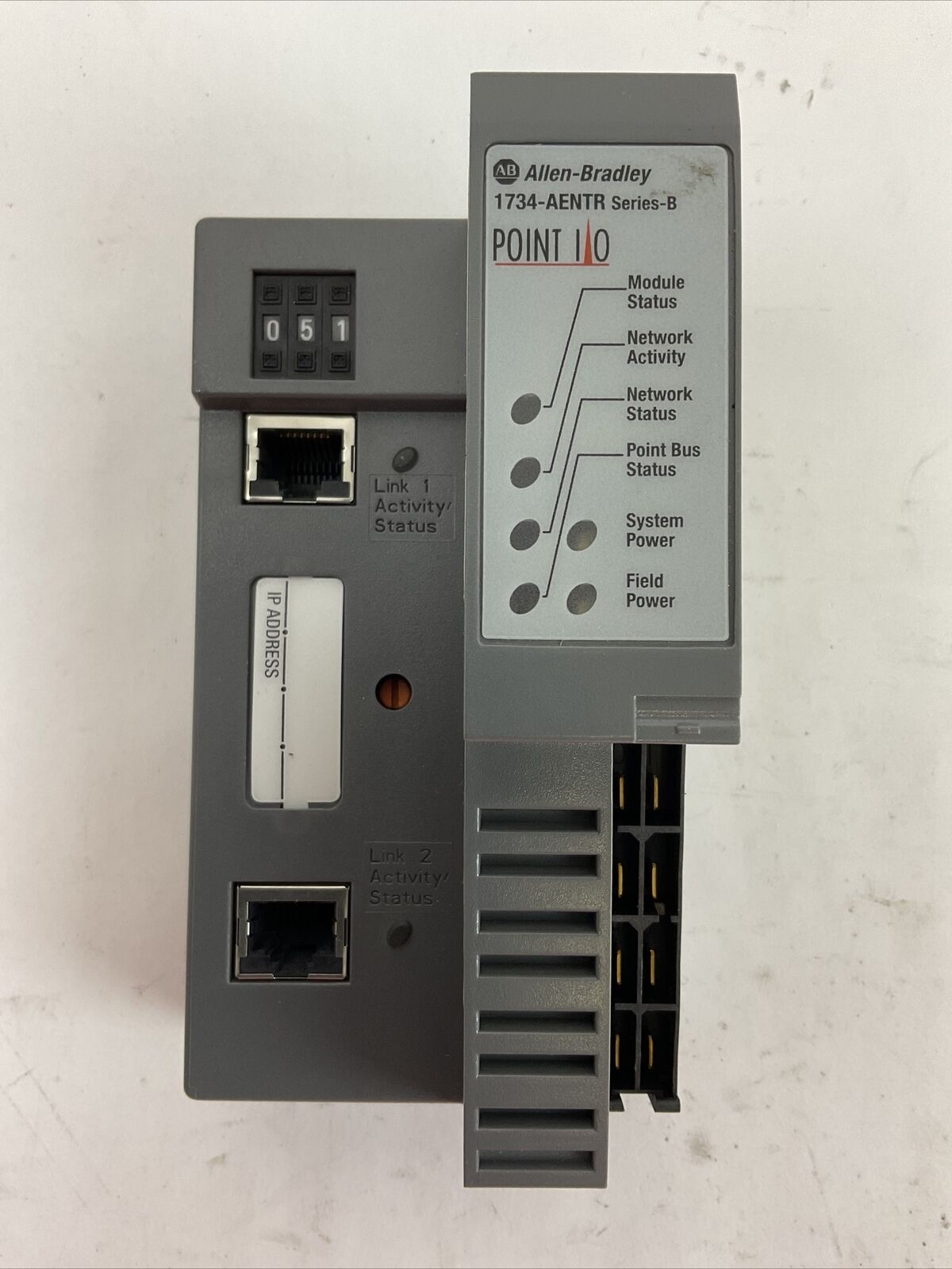 ALLEN BRADLEY 1734-AENTR SER B FW 5.012 COMMUNICATIONS ADAPTER MODULE POINT I/O