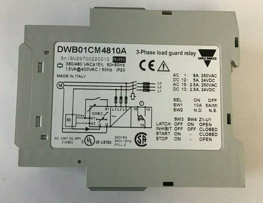 CARLO GAVAZZI DWB01CM4810A 3-PHASE LOAD GUARD RELAY 380/480VAC