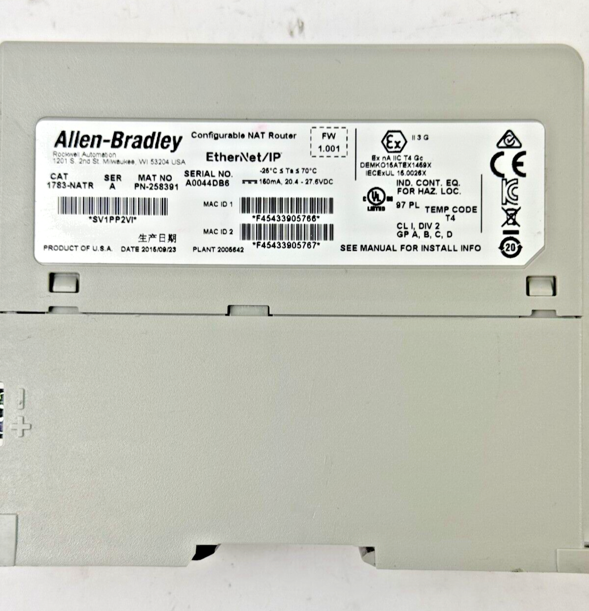 ALLEN-BRADLEY - 1783-NATR SER. A, FW: 1.001 -CONFIGURABLE NAT ROUTER ETHERNET IP