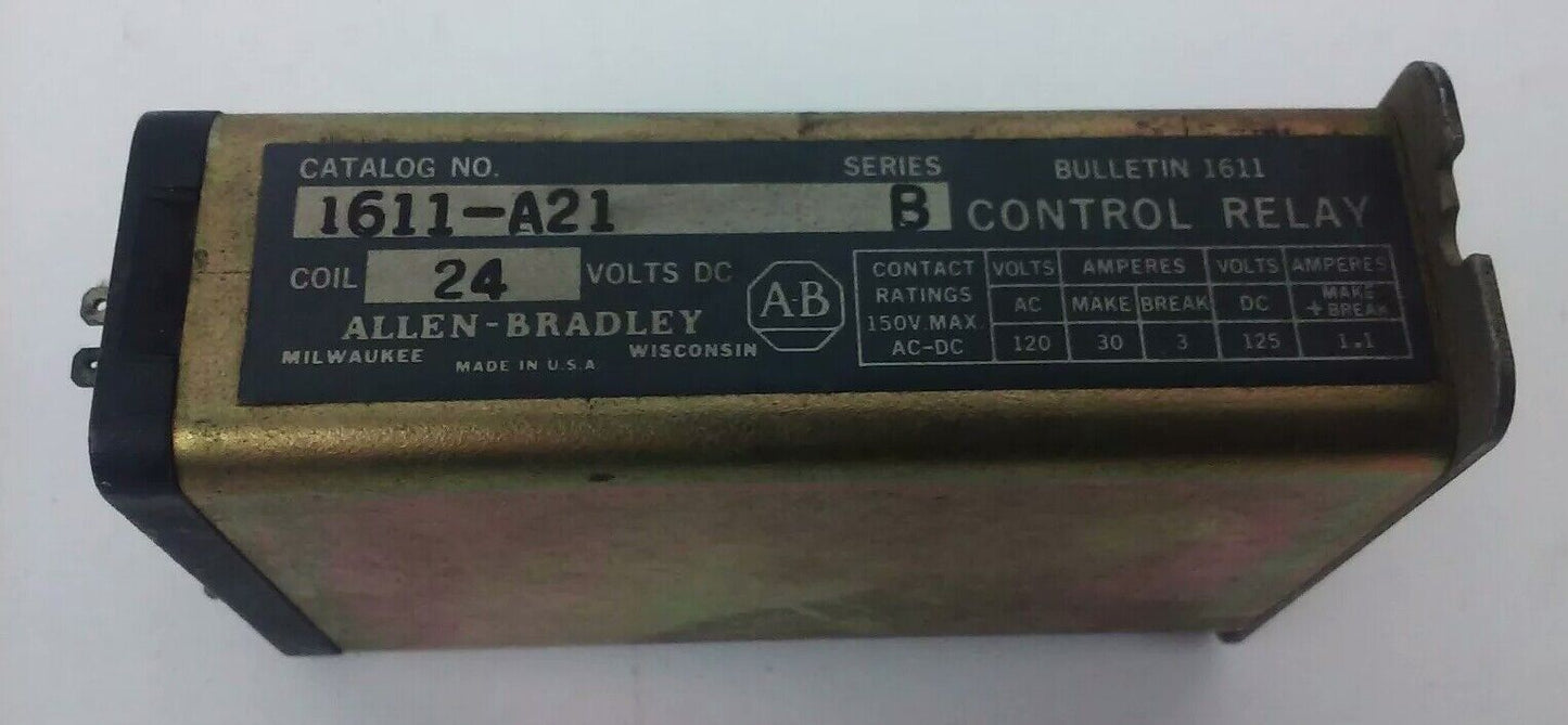 ALLEN BRADLEY, 1611-A21, SER. B, CONTROL RELAY, 24VDC, 120VAC, 30A MAKE, 3A