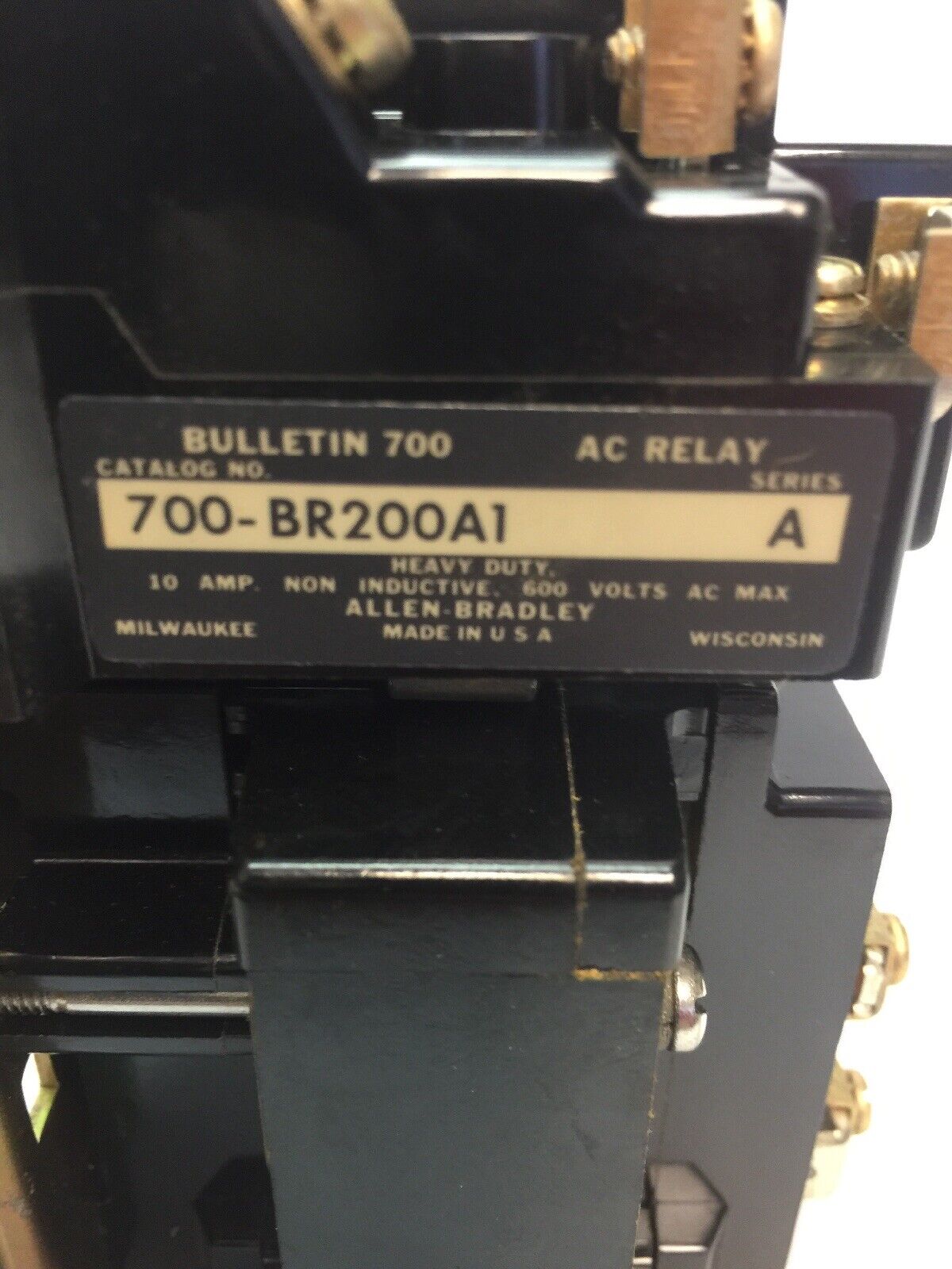 ALLEN BRADLEY 700-BR200A1 AC RELAY 600VAC 10AMP 2POLE 2NO 76A86 COIL 120V 60CY