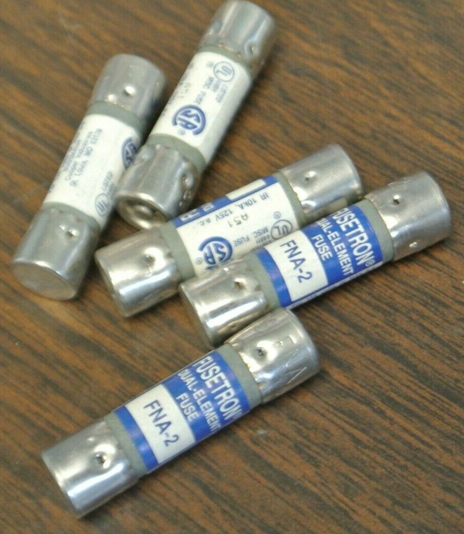 LOT of 5 / BUSS FNA2 FUSETRON DUAL-ELEMENT FUSE / 2A / 125V / NEW SURPLUS FNA 2