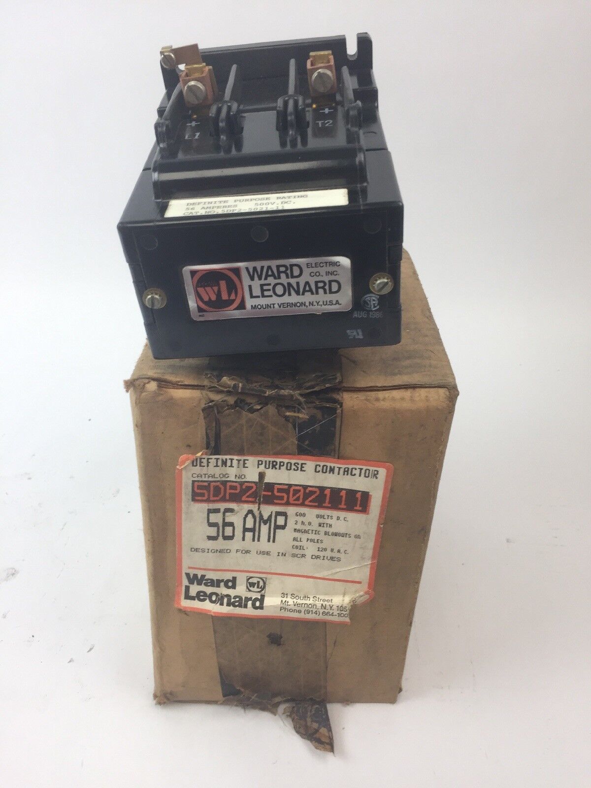 WARD LEONARD 5DP2-5021-11 DEFINITE PURPOSE CONTACTOR 56A 600VDC COIL 120VAC