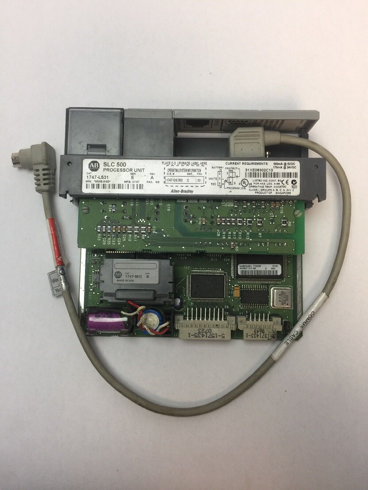 ALLEN BRADLEY 1747-L531 PROCESSOR UNIT 1747-M11 MEMORY 1761-CBL-AP00 CABLE