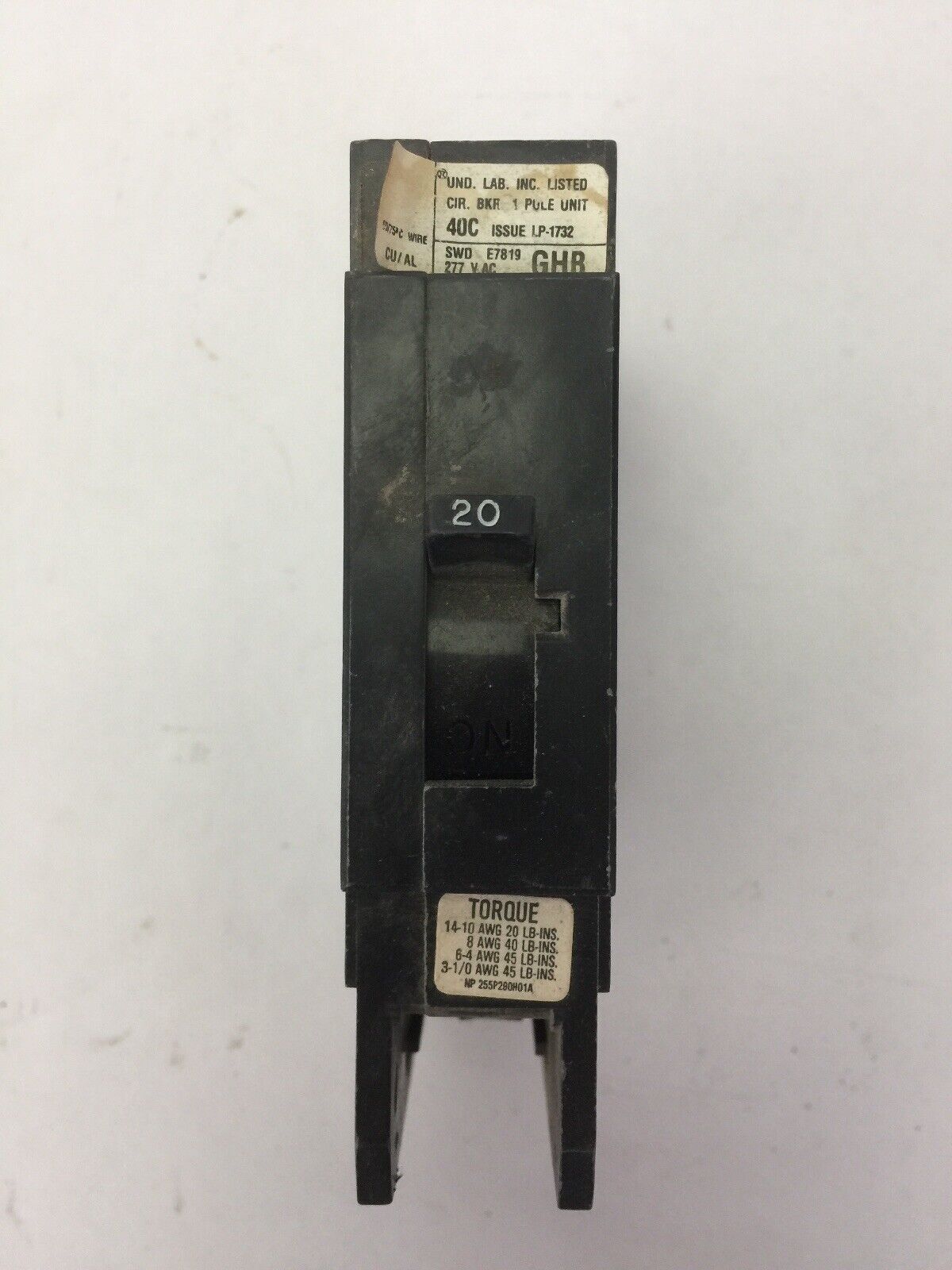 WESTINGHOUSE / CUTLER HAMMER GHB1020 CIRCUIT BREAKER 20A 277VAC 1 P (LOT OF 4)