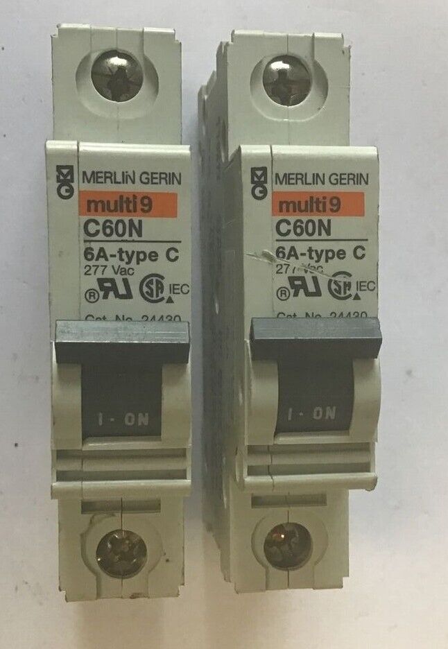 MERLIN GERIN E90509 CIRCUIT BREAKER 6A C60N TYPE C 277VAC MULTI9 ***LOTOF2***