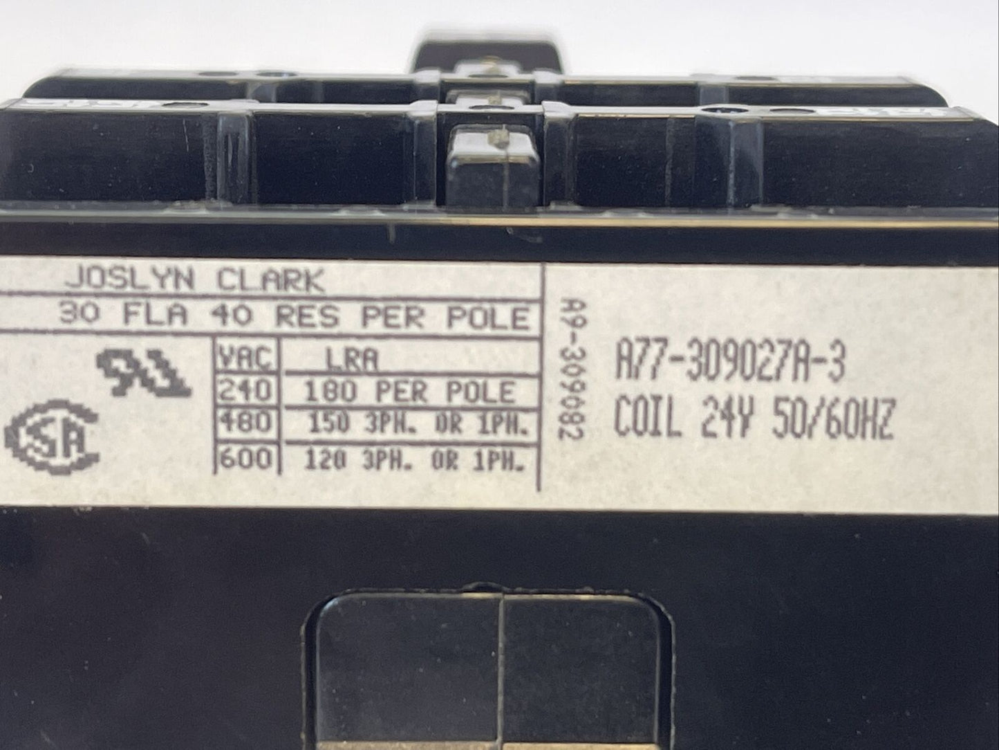 JOSLYN CLARK DP3C304-24 DEFINITE PURPOSE CONTACTOR A77-309027A-3 600VAC COIL 24V