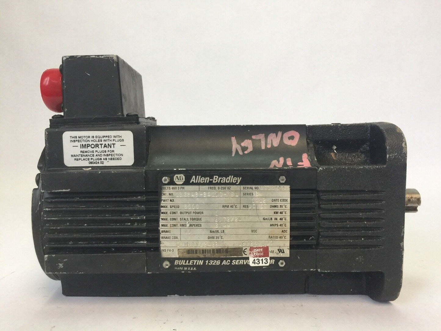 ALLEN BRADLEY 1326AB-B410G-M2L SERVO MOTOR 5000 RPM 2.44AMPS SERIES B 460V 3 PH