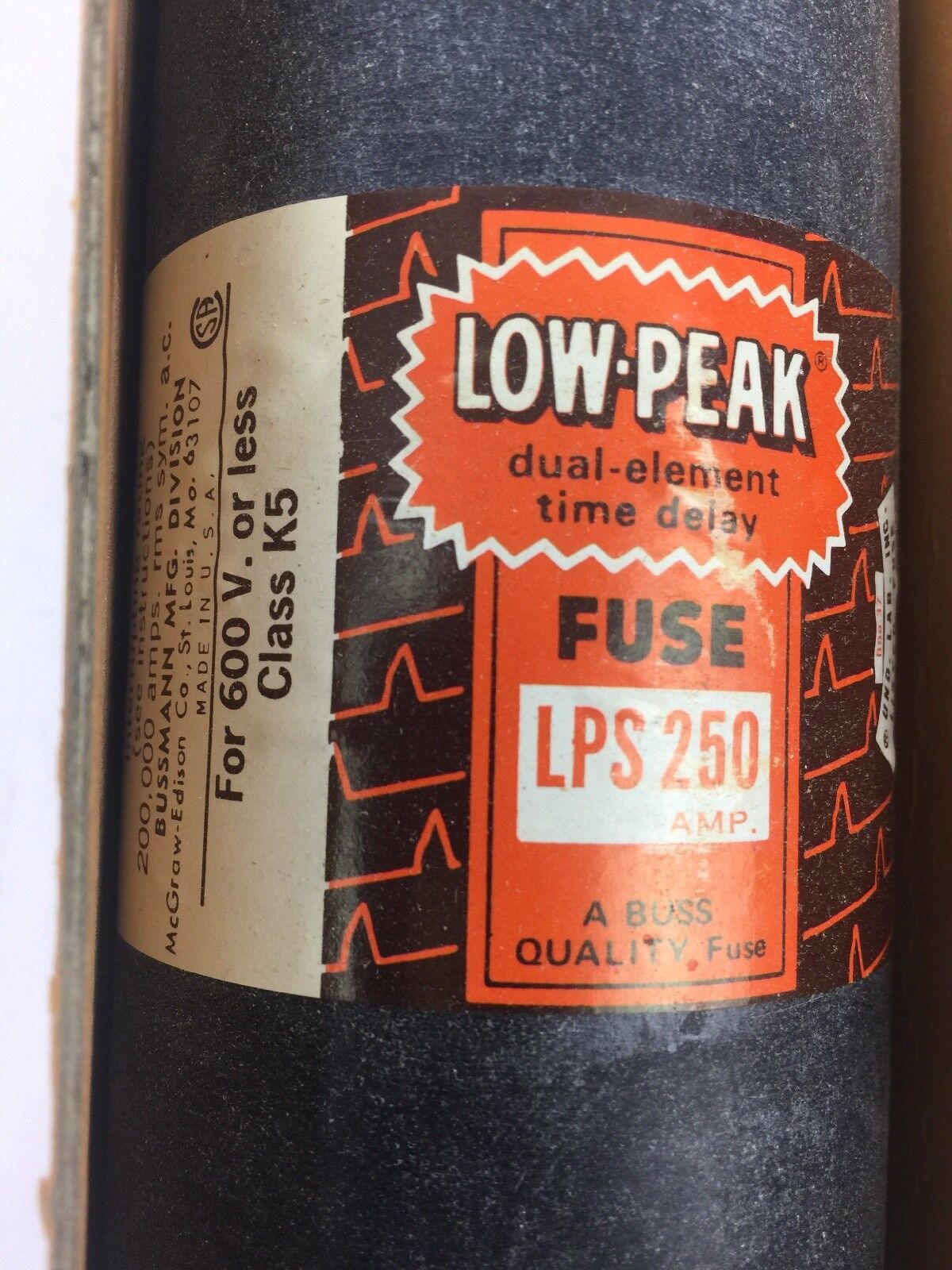 LOW PEAK LPS 250 FOR 600V OR LESS CLASS K5 250 AMP