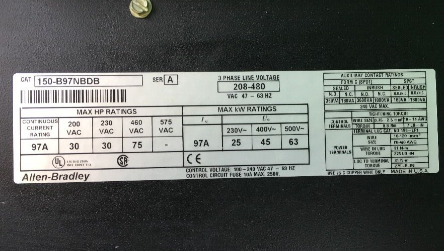 ALLEN BRADLEY 150-B97NBDB SMC DIALOG PLUS 75 HP 208-480 SOFT START 150B97NBDB