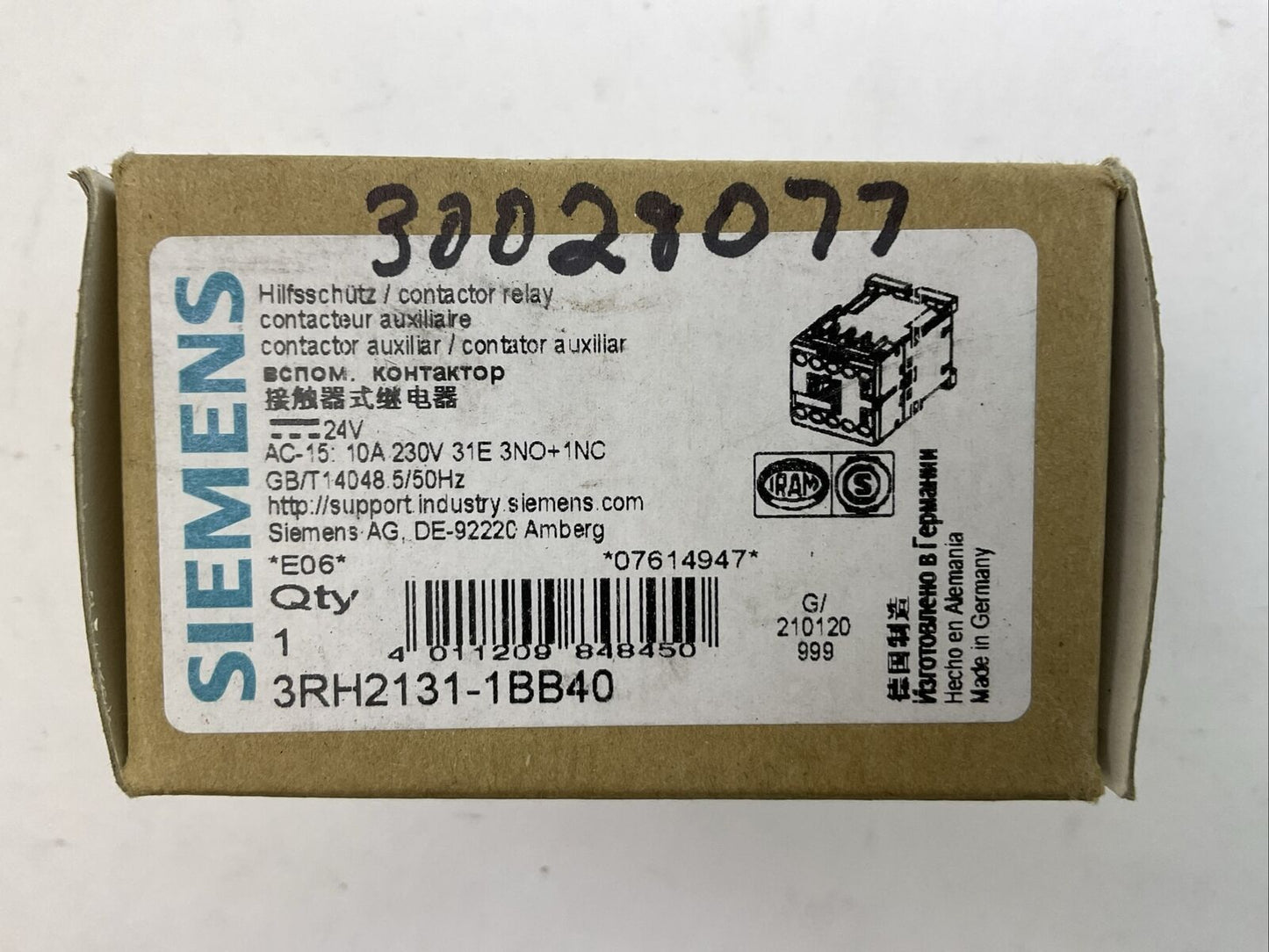 SIEMENS 3RH2131-1BB40 CONTACTOR 10A 230VAC COIL 24VDC
