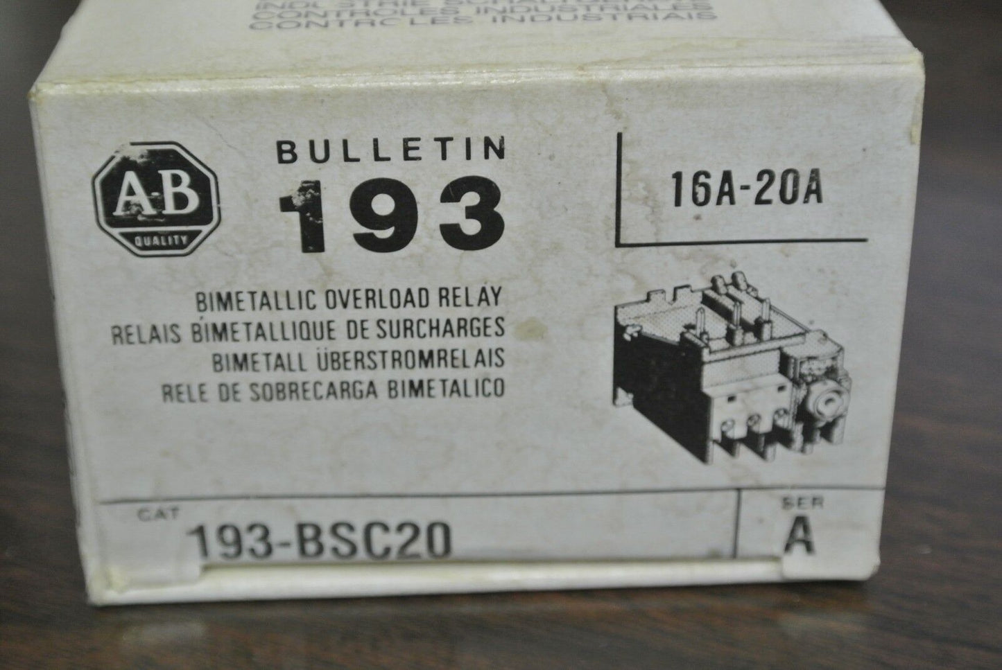 ALLEN-BRADLEY 193-BSC20 BIMETALLIC OVERLOAD RELAY 16A-20A - NEW SURPLUS