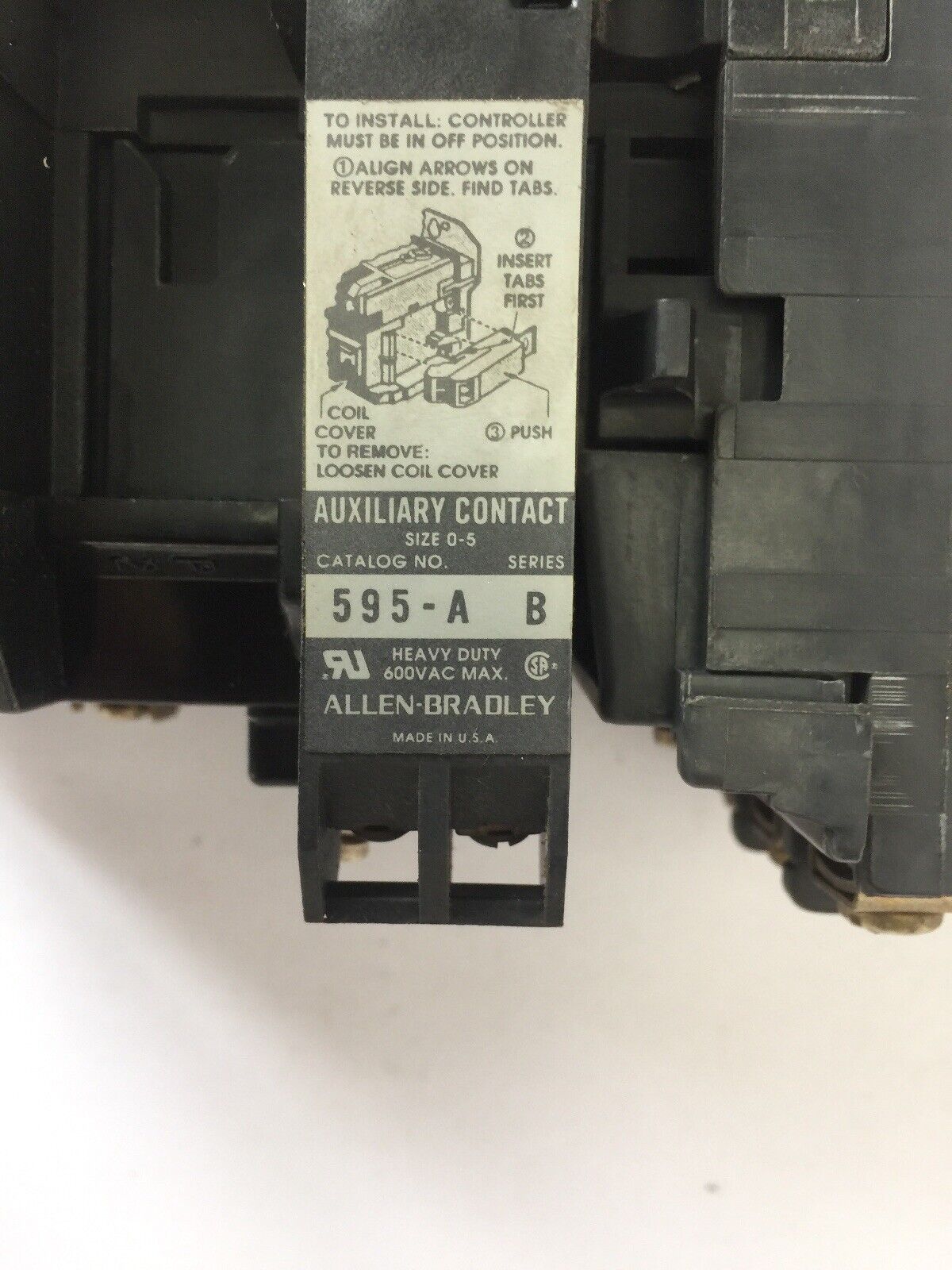 ALLEN BRADLEY 509-B0D SIZE 1 STARTER 600VAC 27AMP 10HP W40 HEATERS 120V COIL