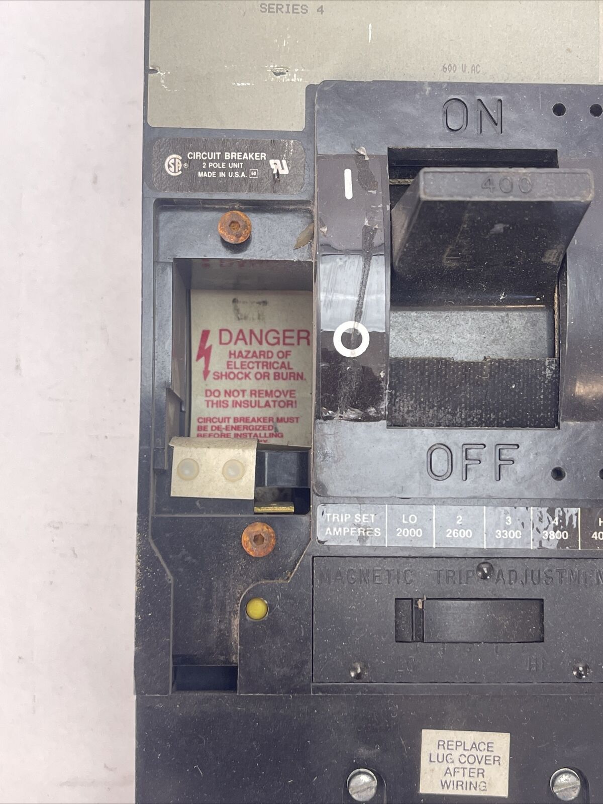 SQUARE D LAL2640036MV SERIES 4 CIRCUIT BREAKER 400AMP 600VAC 2POLE