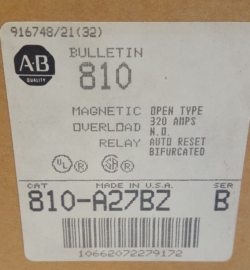 ALLEN-BRADLEY 810-A27BZ - INVERSE TIME CURRENT RELAY - 600V, 320A
