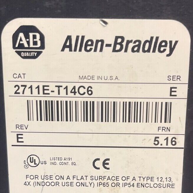 ALLEN BRADLEY 2711E-T14C6 PANELVIEW 1400E SER E 115-230VAC REV E FRN 5.16
