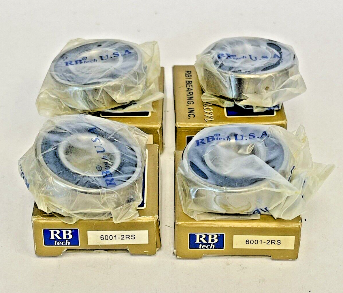 RB TECH *LOT OF 4* - 6001-2RS - RBI DOUBLE SEALED - BALL BEARING - 12X28X8 mm