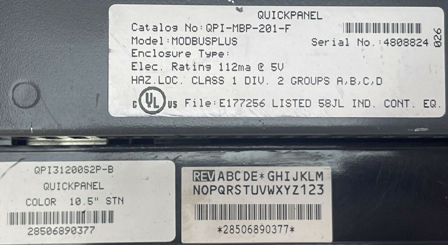 TOTAL CONTROL QPI31200S2P-B QUICK PANEL 10.5" TOUCH SCREEN 120VAC QPI-MBP-201-F
