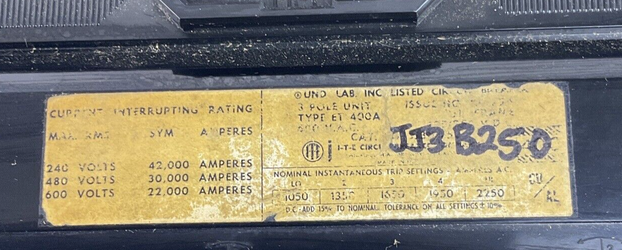 ITE JJ3-B250 CIRCUIT BREAKER 3POLE 250A